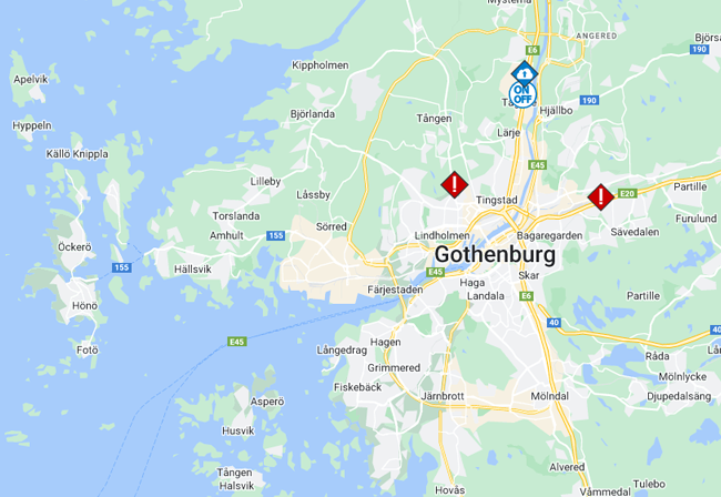 Kartvy med fokus på Göteborg och dess skärgård.