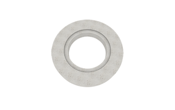 Cirkelformat grått skydd med hål i mitten.