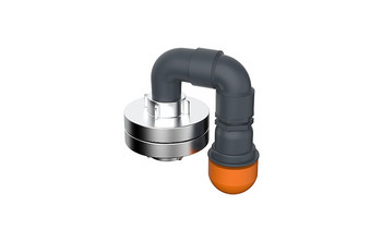 Grå och orange rörböj ihopkopplad med två metallplattor.