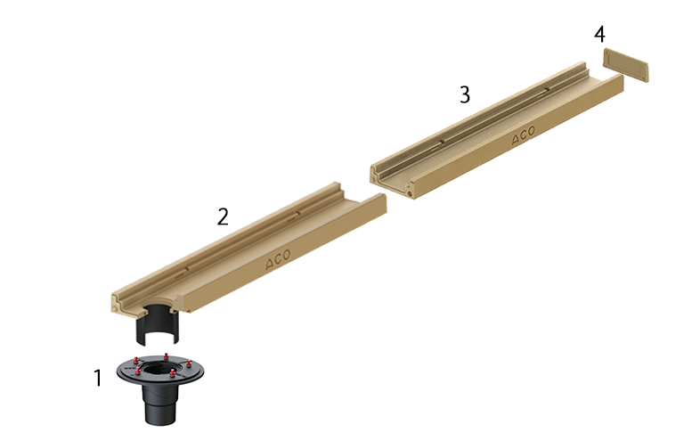 Beige moduler samt adapter som är ihopsatta som ett system.