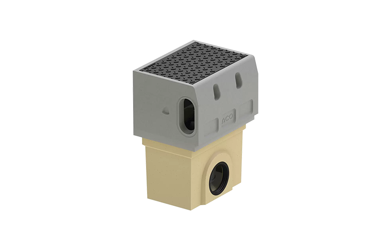 Hög modul med grå ovandel med svart topplatta samt beige underdel med runt sidoutlopp.