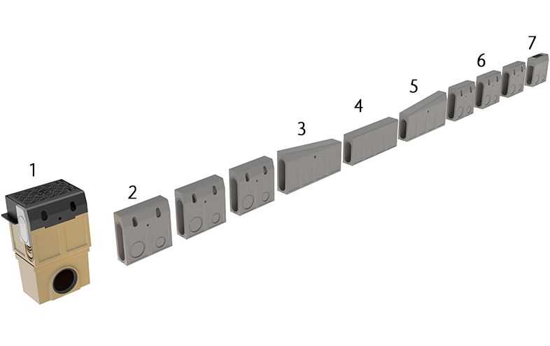 Beige och grå moduler som är ihopsatta som ett system.