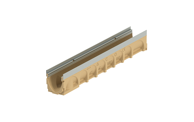Beige markränna med metallfärgad sargkant.