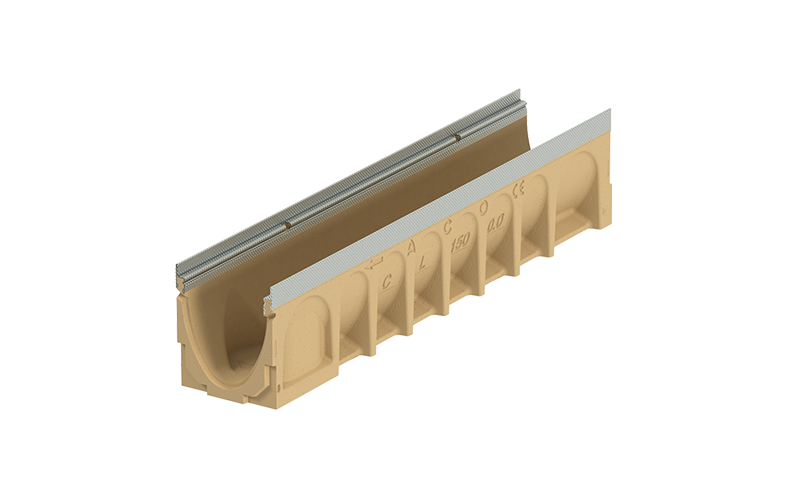 Beige markränna med metallfärgad sargkant.