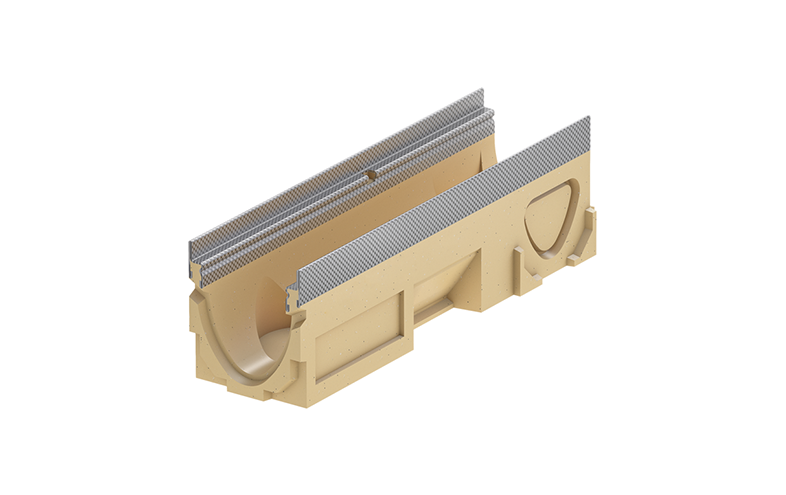 Beige markränna med metallfärgad sargkant.