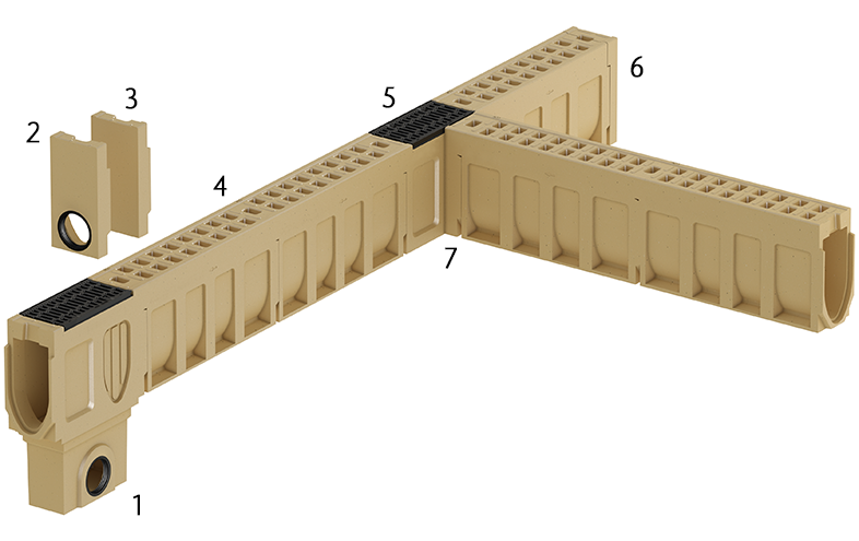 Flera beige moduler är ihopsatta som ett system.