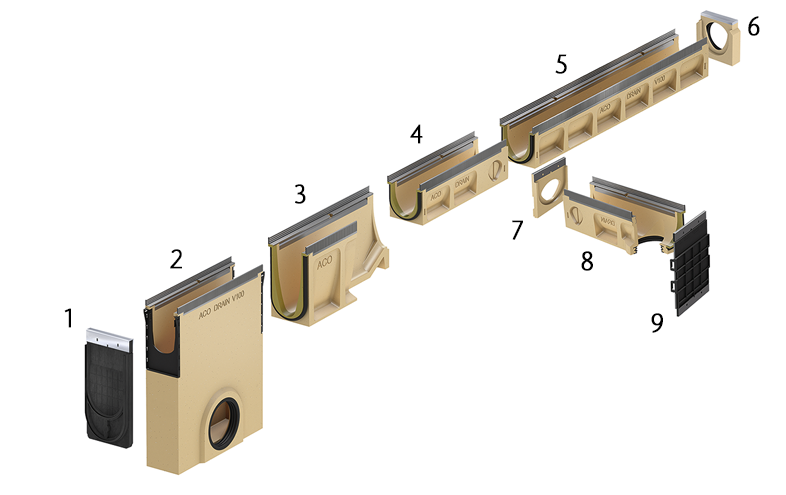 Flera beige moduler är ihopsatta som ett system.