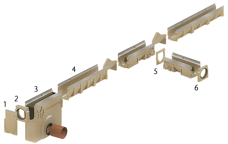Flera beige moduler är ihopsatta som ett system.