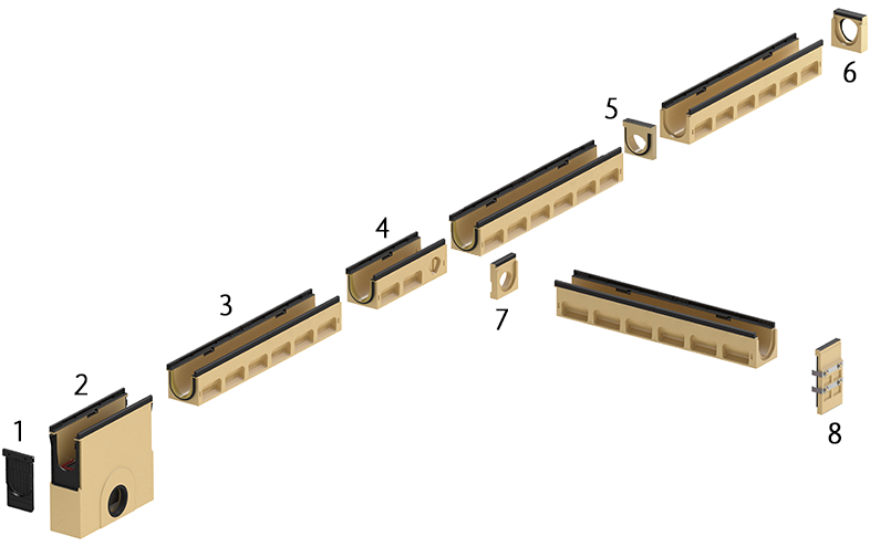 Flera beige moduler är ihopsatta som ett system.