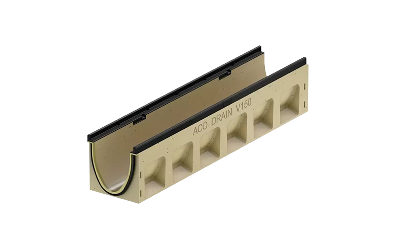 Beige markränna med svart sargkant.