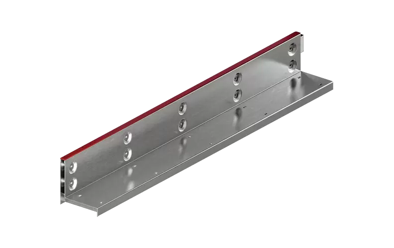 L-formad metallskena med en röd stripe till vänster.