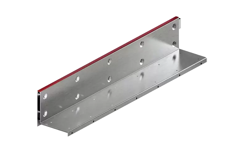 L-formad metallskena med en röd stripe till vänster.