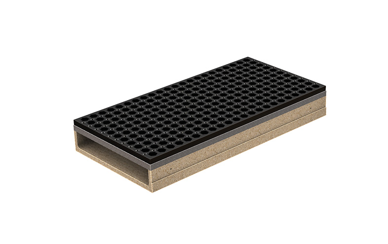 Beige platta med svart gummigaller.