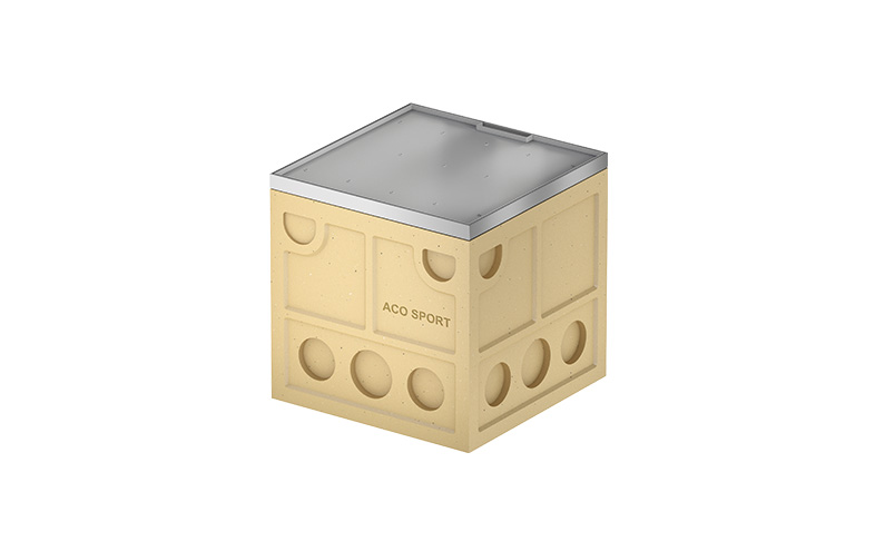 Beigefärgad fyrkantig låda med grått lock.