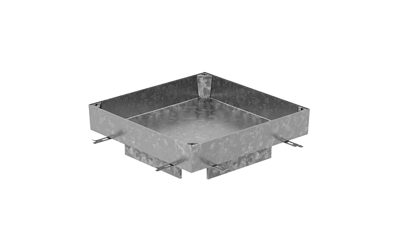 Djup stålfärgad kvadratisk golvram med botten.