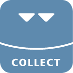 Blå kvadrat med pilar och vit text – Collect.